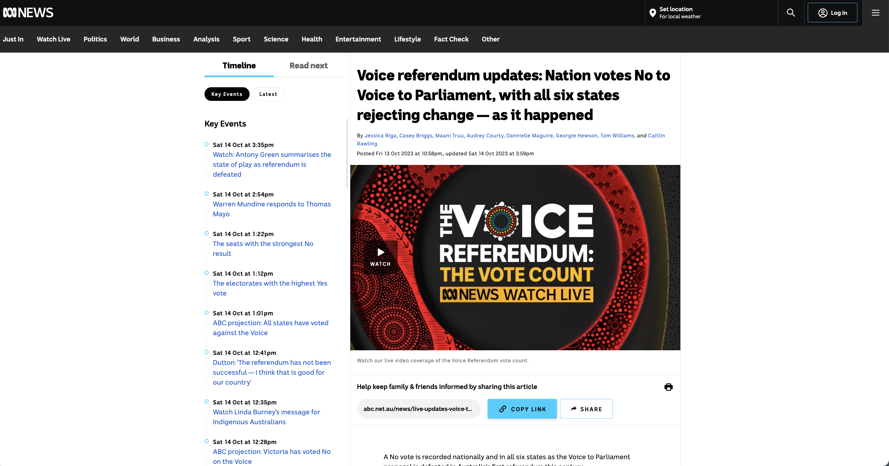 screenshot of Live Center